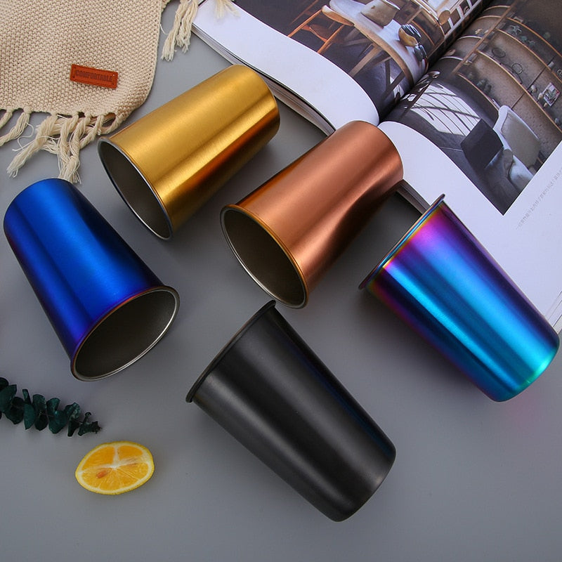 500ml 304 Stainless Steel Coffee Mugs Metal Straw Reusable Tumbler Pint Outdoor Camping Travel Mug Drinking Juice Tea Beer Cups