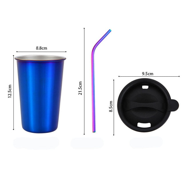 500ml 304 Stainless Steel Coffee Mugs Metal Straw Reusable Tumbler Pint Outdoor Camping Travel Mug Drinking Juice Tea Beer Cups