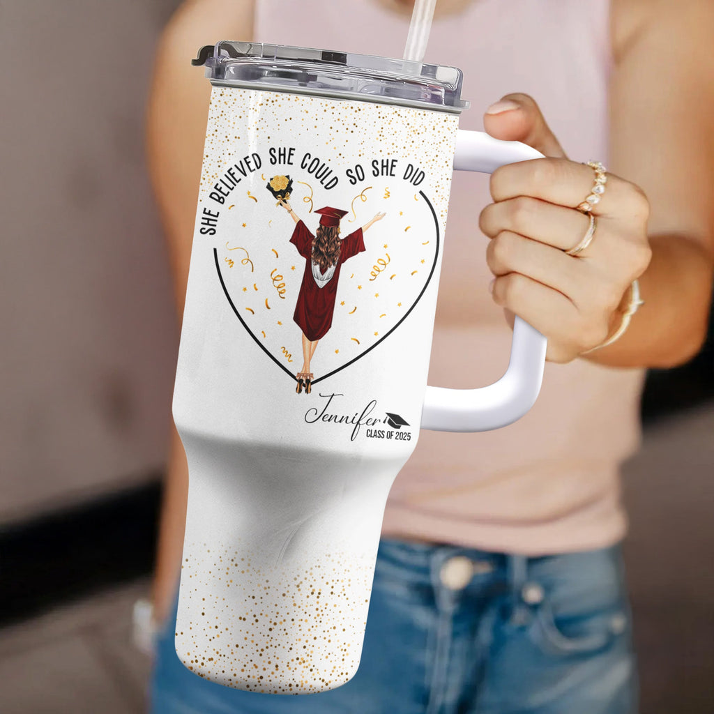 She Believed She Could So She Did - Personalized 40oz Tumbler With Straw
